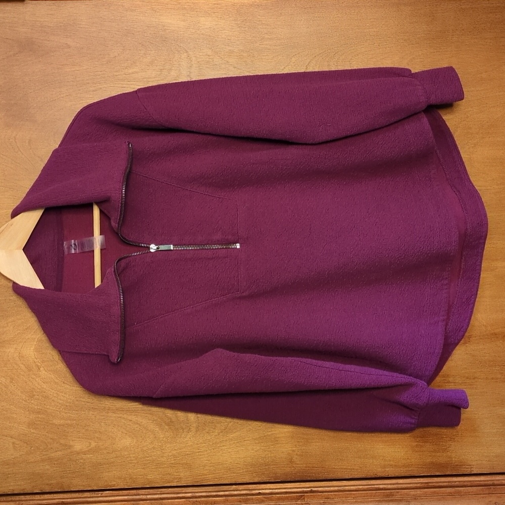 Lou & Grey Plum Quarter Zip Cowl Neck Top Size S